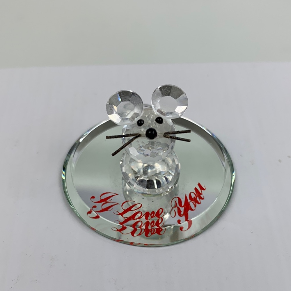 ZOO Crystal Mouse Figurine on Mirror Base I LOVE YOU valentine